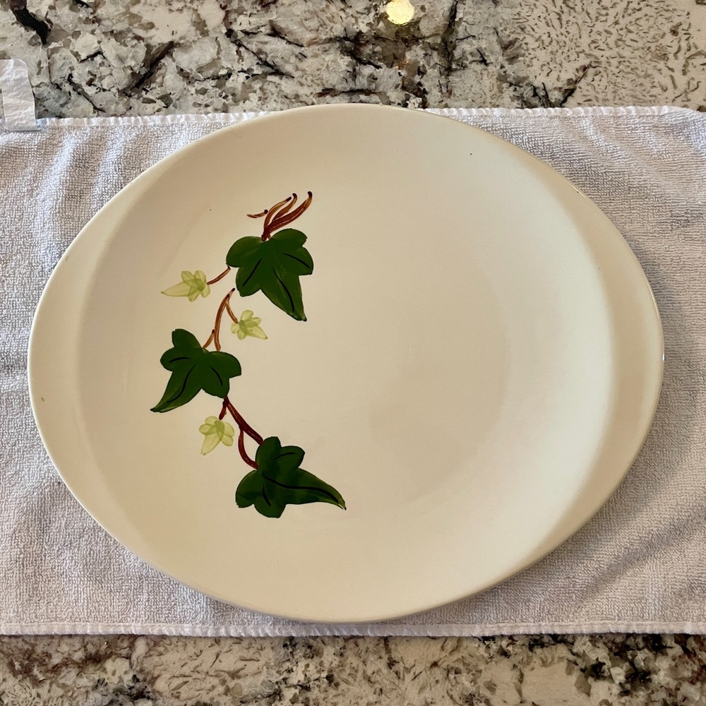 Vtg Blue Ridge Southern Pottery Platter Cake Plate Green Ivy Vine 13.75" x 11.5"